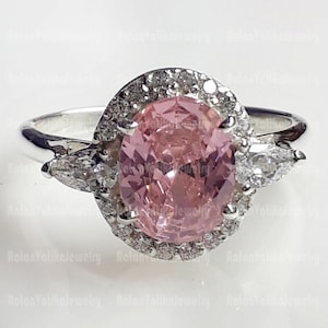 Padparadscha Sapphire Ring, Peach Pink Gemstone, Rare Engagement Ring, Handmade Bridal Jewelry, Gold or Silver, Unique Boho Wedding Gift Her