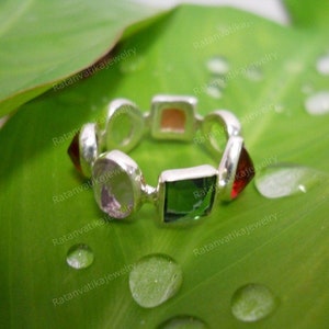 Multi Stone Ring Custom Mothers Ring Birthstone Ring Jewelry Cluster Ring Natural Gemstone Vintage Unique Color Changing Stone Cross Silver