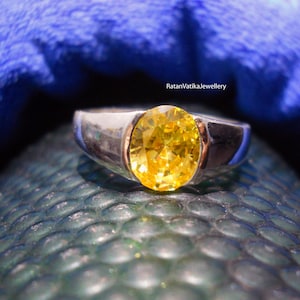 Yellow Sapphire Ring, White Gold Plated 925 Sterling Silver Ring, Handmade Solitaire Ring, yellow Gemstone Ring, Wedding Ring, Gift For Her