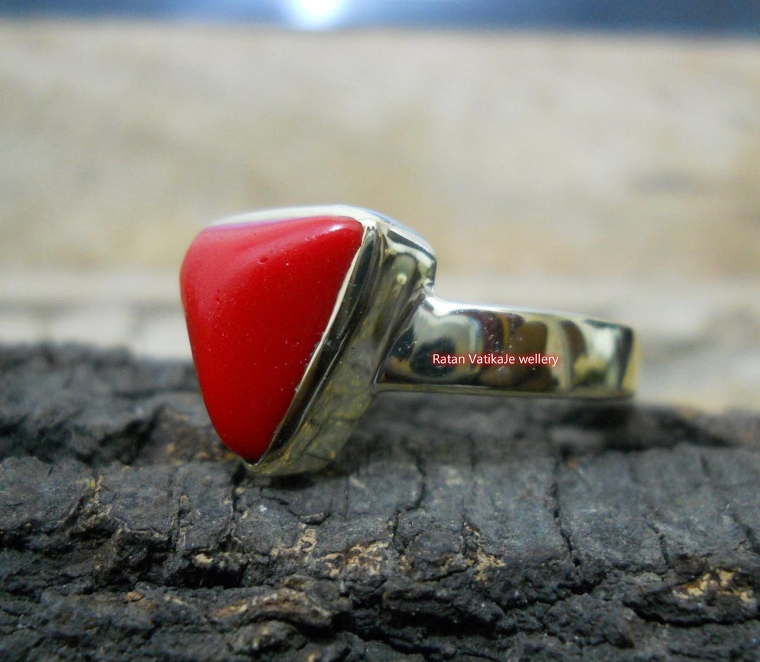 Coral Ring: Tringle Red Munga Gold Plated Sterling Silver Unisex Ring ...