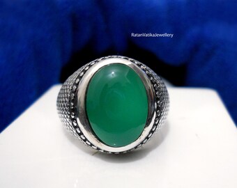 Natural aqeeq stone ring, men ring, green hakik, 925 sterling silver, Anniversay  birthday gift for him, Aqeeq ring