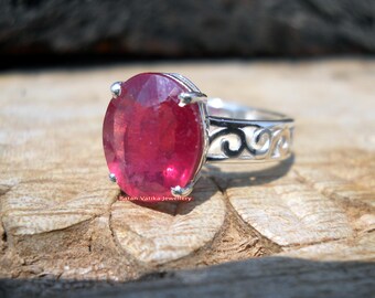 Natural Ruby Ring, 925 Sterling Silver, Real Gemstone Red Ruby, Birthstone Rings, Anniversary Birthday Gift For Her/Him