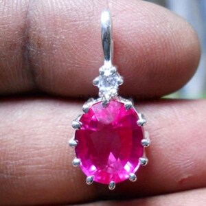 Pink Sapphire Pendant, 925 Sterling Silver, Wedding Anniversary Gift For Her, Gold Plated Pendant, Gift For Women&#39;s, Gemstone Pendant
