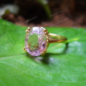 Padparadscha Sapphire Ring, Engagement Wedding Anniversary Birthday Gift For Her, Women&#39;s Ring, 14k Gold Plated Silver Rings