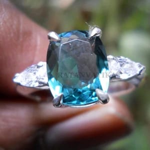 Teal Sapphire Ring, 18k Gold Plated 925 Sterling Silver Ring, Handmade Ring, Solitaire Ring, Blue Gemstone Ring, Wedding Ring, Gift For Her