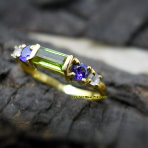 Natural Peridot Ring, Amethyst Moonstone Ring, 925 Sterling Silver Ring, 18k Gold Plated Ring, Minimalist Ring, Women Ring, Gift For Her