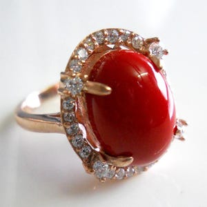 Natural Red Coral Ring- Ring for Woman-Oval Red Coral Handmade 925 Silver Wedding Anniversary Christmas Gift for Her-Mother&#39;s Day Gifts