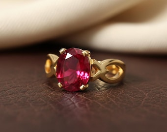 Ruby Ring, Unique Engagement Ring, Dainty Red Gemstone Jewelry, Birthday Anniversary Gift for Her, Women Ring