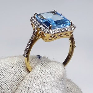 Aquamarine Ring ! Anniversary Ring for Women ! Aquamarine Gold Plated Ring ! Birthstone Jewelry ! 925 Sterling Silver ! Gift For Her