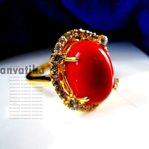 Natural Stone Stacking Ring, Sterling Silver Coral Ring, Summer Jewelry, Gemstone Ring, oval  22k Gold Plated Silver Women Ring Jewelry