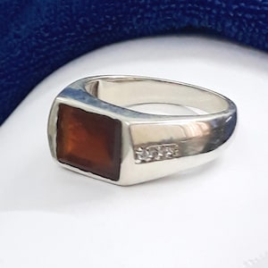 Natural Hessonite Ring, Men Ring, 925 Sterling Silver Ring, January Birthstone Ring, Astrological Hessonite Rings, Birthday Gift For Him