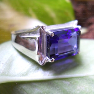Tanzanietring, klassieke zilveren verlovingsring, herenring, jubileumcadeau, edelsteensieraden, verjaardagscadeau voor hem, ring van blauwe steen