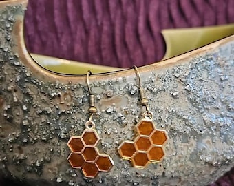 Honeycomb Earrings: Antique Brass Nature Lover Gift