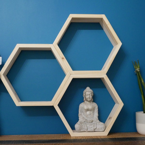 Etagère hexagonale en bois massif - Sans vis - Fixations invisibles