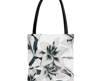 in Famous Lily Pond Bridge Large Tote Bag black-white bib Portuguese Water Dog