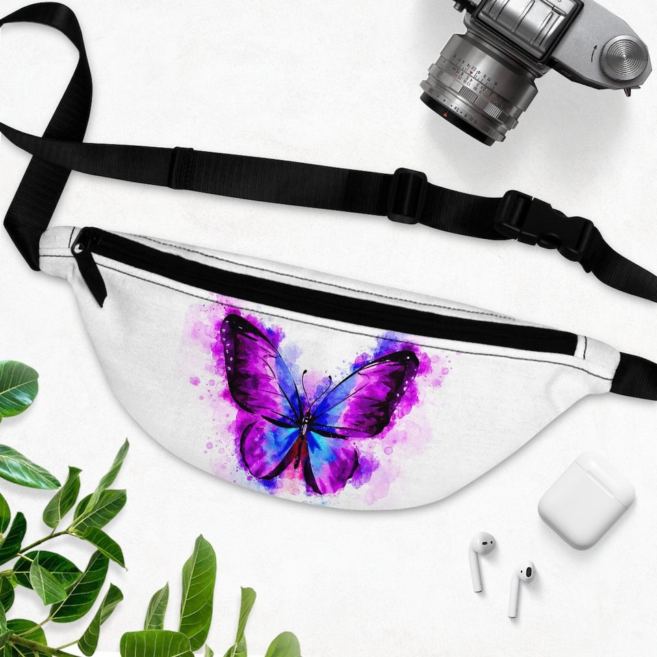 Discover Blue and Purple Butterfly Fanny Pack