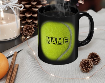 Personalized Tennis 11oz Black Mug, custom mug, printed mug, home gifts, drinkware, gifts, home decor, ceramic mug, gift