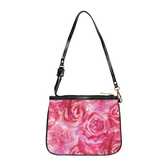 Disover Pink Rose Flower Small Shoulder Bag, custom bag, purse, custom purse, handbag