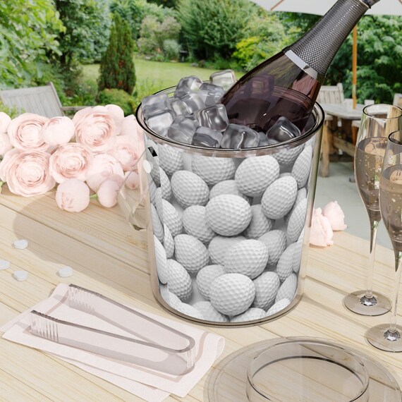 Golf Ball Print Ice Bucket With Tongs 
