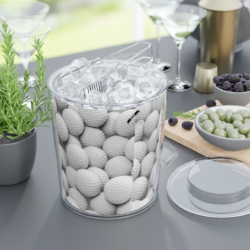 Golf Ball Print Ice Bucket With Tongs 