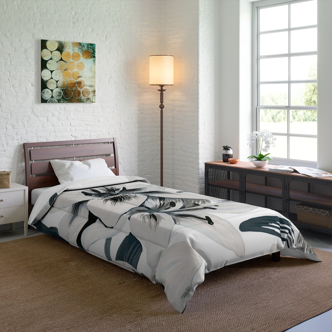 Flower printed Comforter black and white comforter custom Etsy