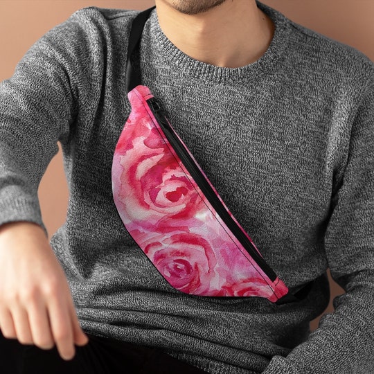Disover Pink Rose Flower Fanny Pack