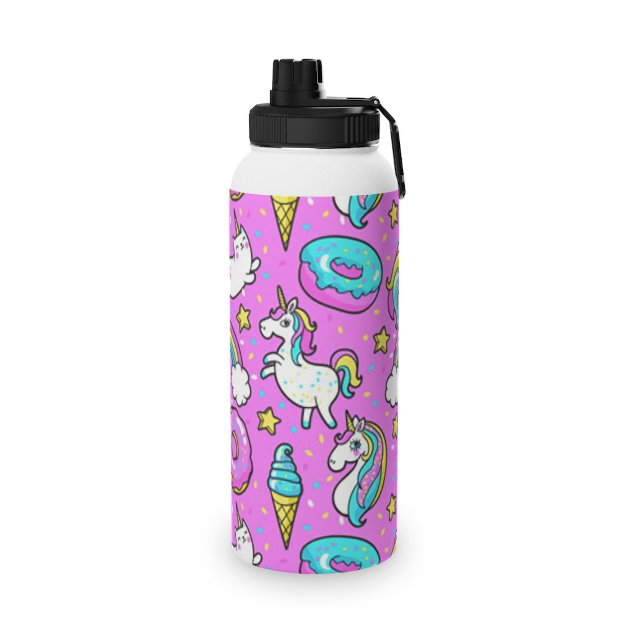 Unicorn Donut Stainless Steel Water Bottle, Sports Lid