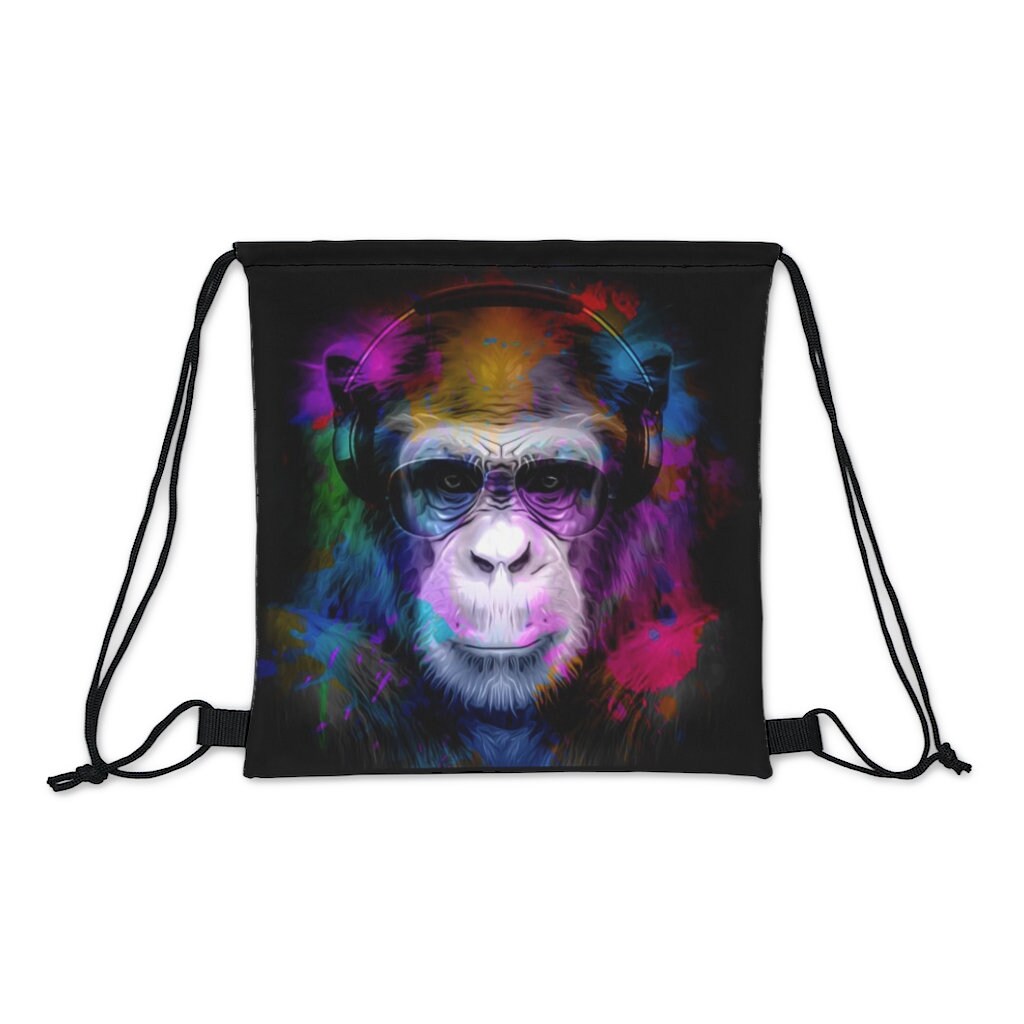 Yackpa Cartoon Monkey Croco Personalized Drawstring Backpack Front Zipper Mesh Bag Unisex For Travel Fitness