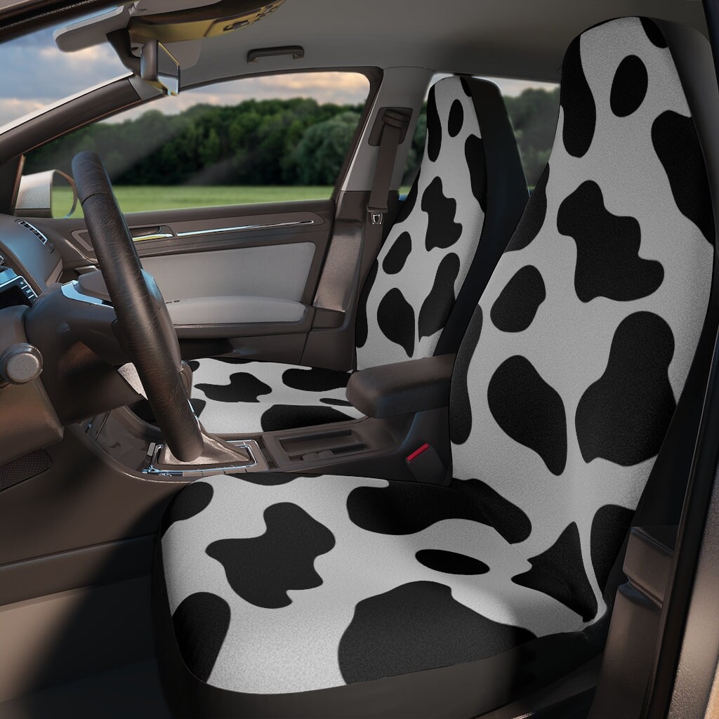 Brown Cow Print Car Seat Covers Pair, 2 Front Seat Covers, Car Seat