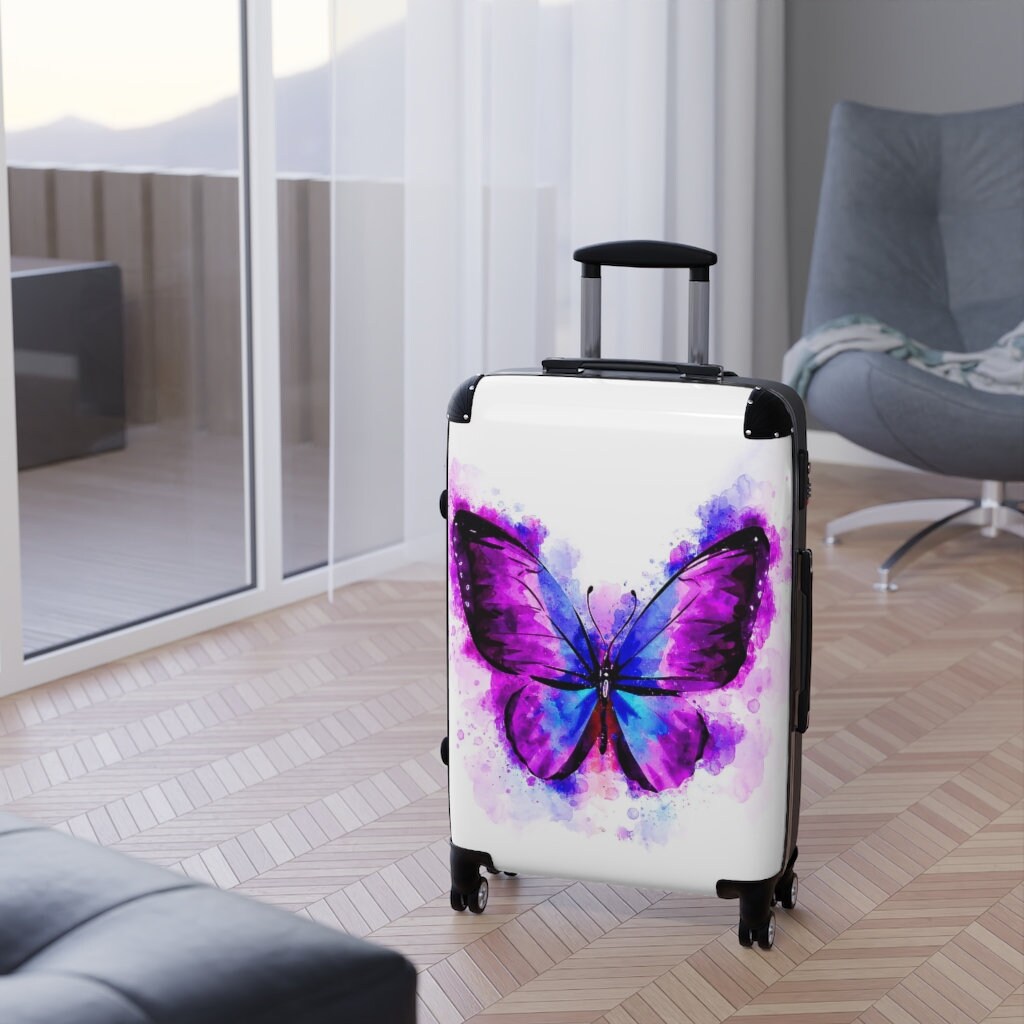 Purple and Blue Butterfly Suitcase 