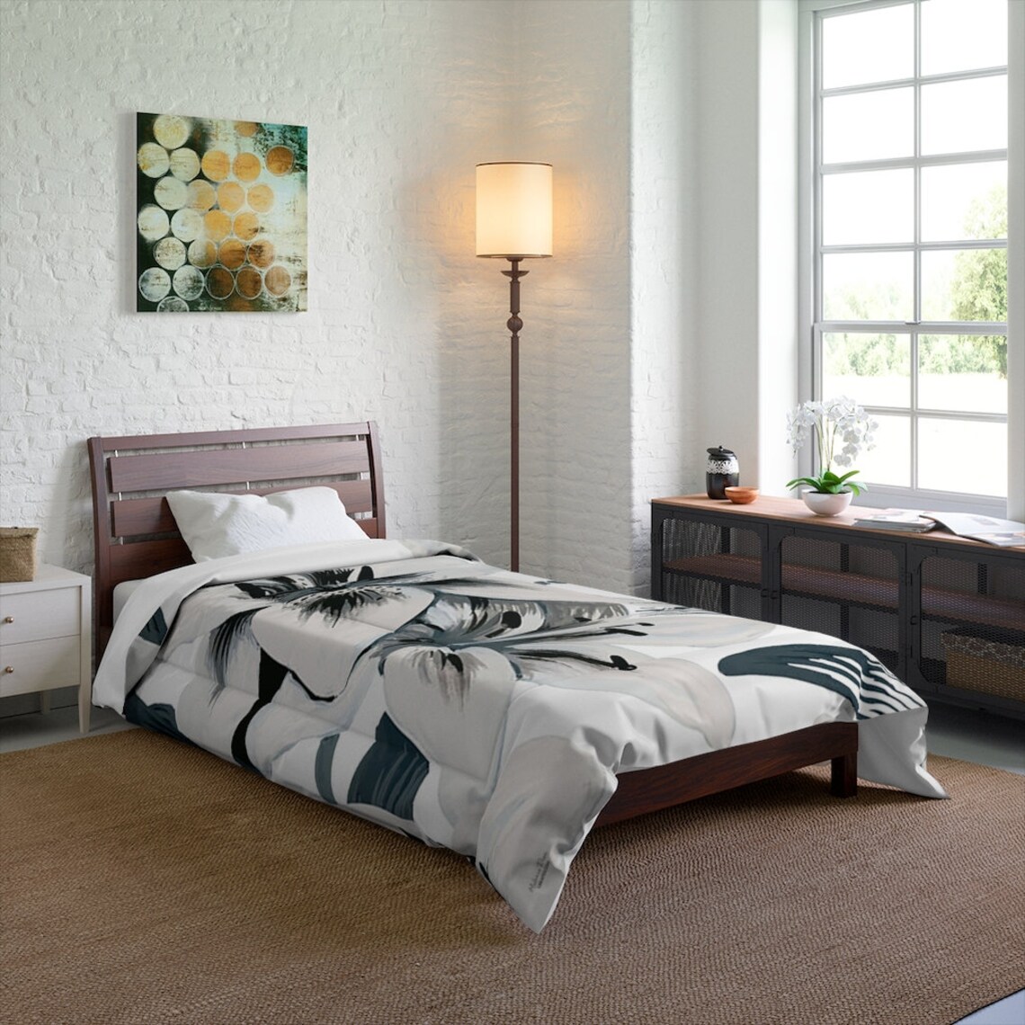 Flower printed Comforter black and white comforter custom Etsy