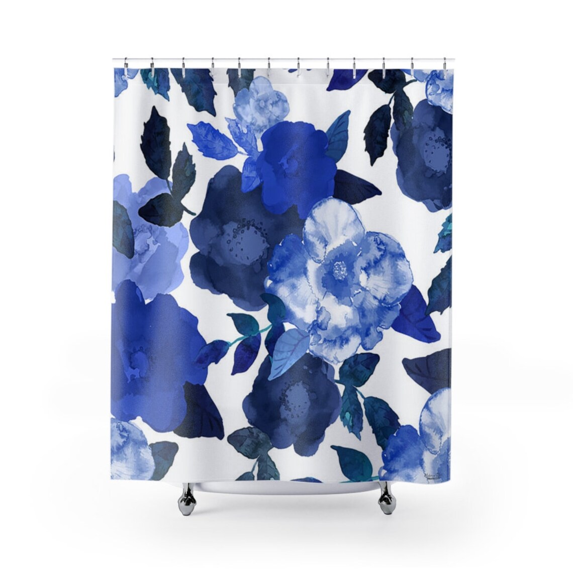 Flower shower curtain blue shower curtain bathroom decor Etsy
