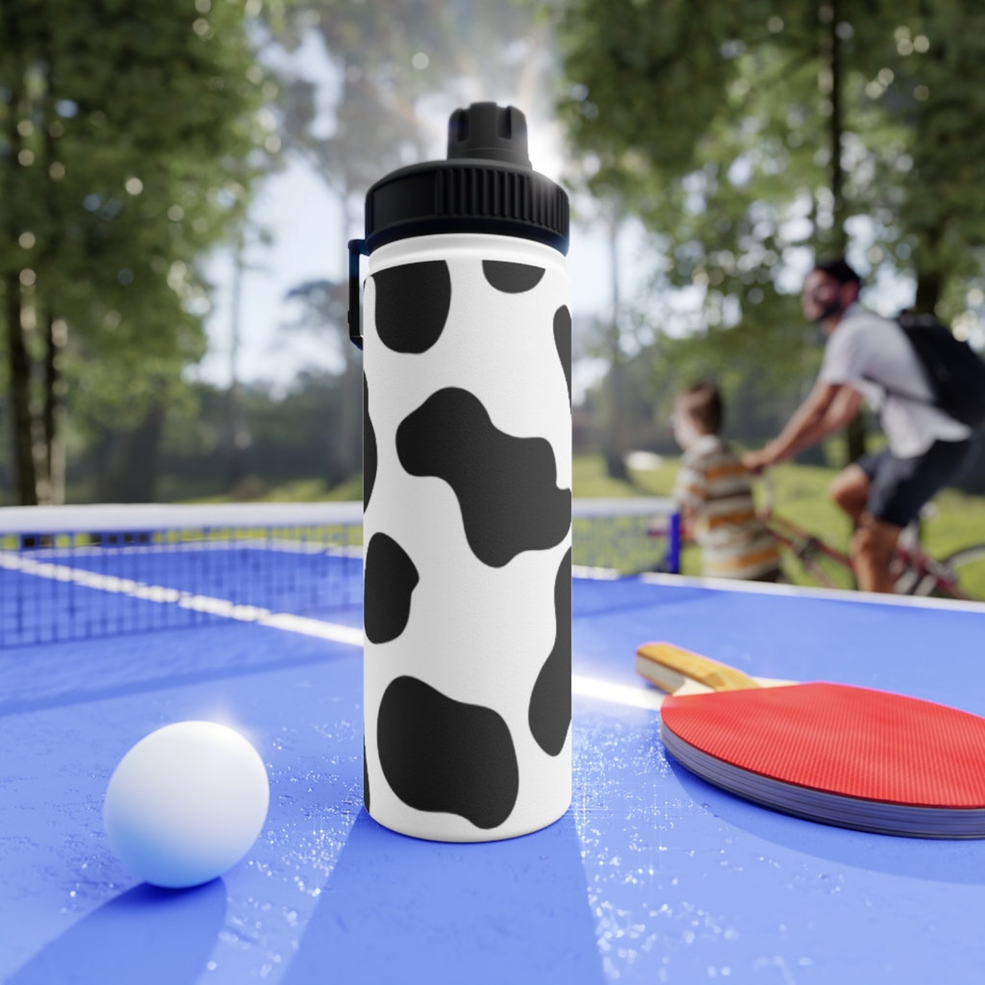 Cow Print Stainless Steel Water Bottle, Sports Lid