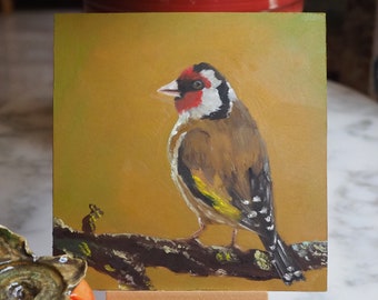 Goldfinch original oil painting 6x6 inch tiny painting