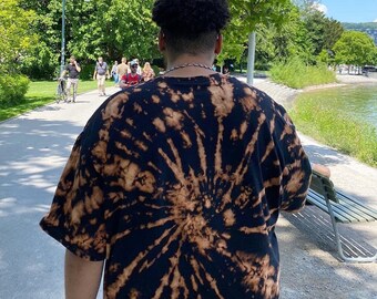 Black bleach dye T-shirt Swirl Design|cozy|comfortable|streetwear|black|summer|handmade|unisex|Gift idea