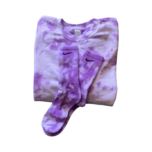 Felpa Tie dye+Calze Swoosh Set in lilla |manomade|tie dye Sweatshirt| Calze| Calze|batik| Idea regalo| Compleanno|ovanguardia|unsex