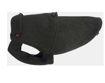 Dog coat in green LODEN wool and leather buttons, Cape Winter Waterproof Luxury Ecofriendly