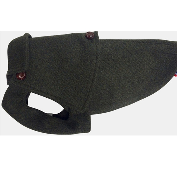 Manteau pour Chien en laine LODEN vert et boutons cuir, cape  Hiver Impermeable Luxe Ecofriendly