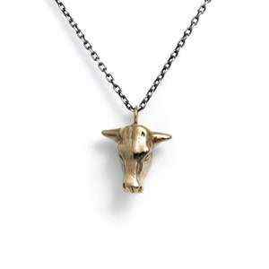 Bronze cow pendant - Tiny cow pendant - Golden cow&#39;s head necklace - Vegan farm animal jewelry - Animal necklace - Vegan cow pendant