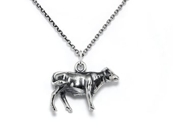 Sterling silver calf necklace - Vegan calf pendant - Animal necklace - Golden cow necklace - Farm animal jewelry - Vegan jewelry