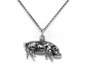 Sterling silver pig necklace - Vegan pig necklace - Vintage pig necklace  - Animal necklace - Cute pig necklace - Vegan jewelry