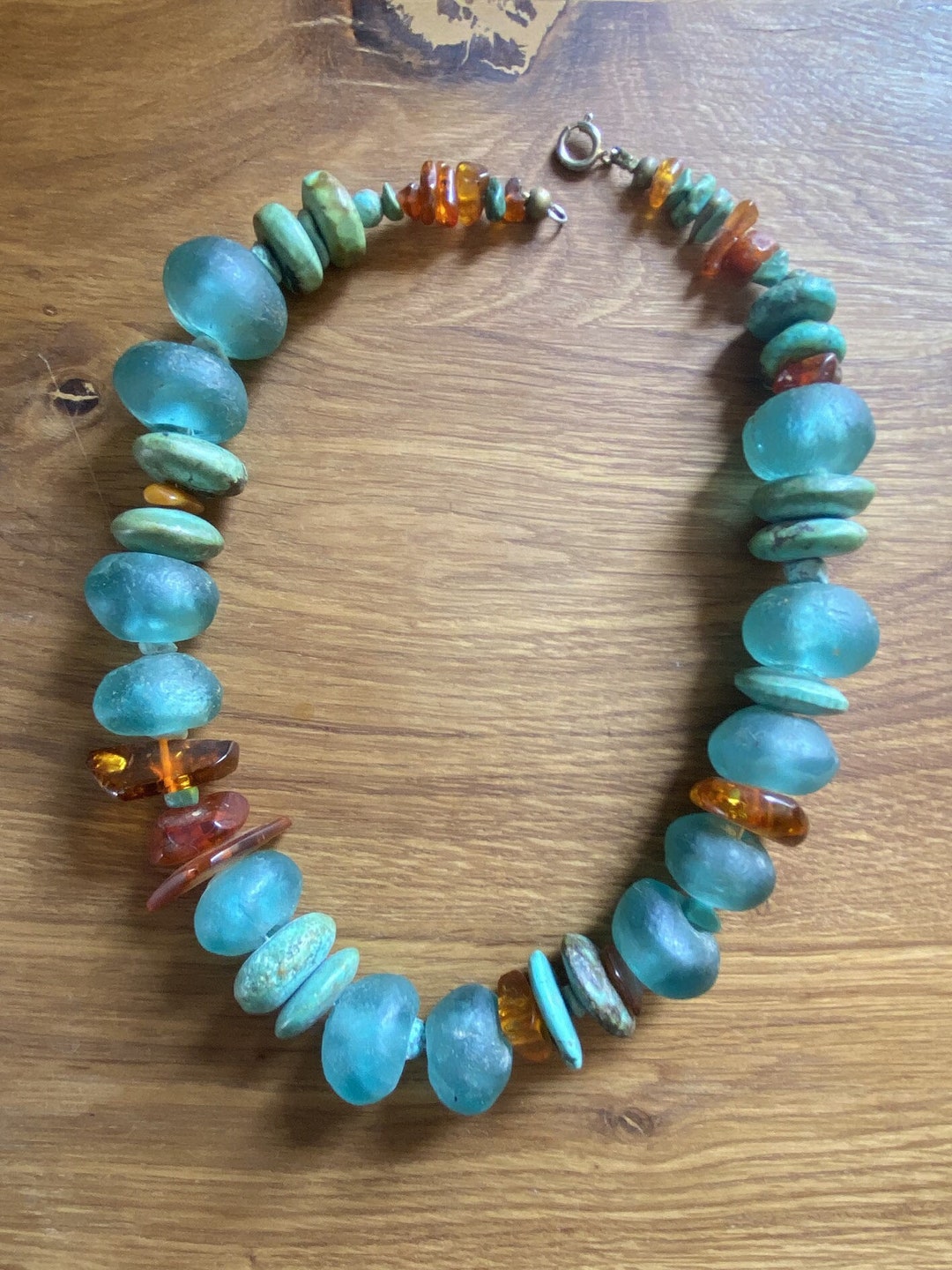 Lot 28 Perles Artisanales Pâte De Verre Turquoise – Façon Murano – Inde