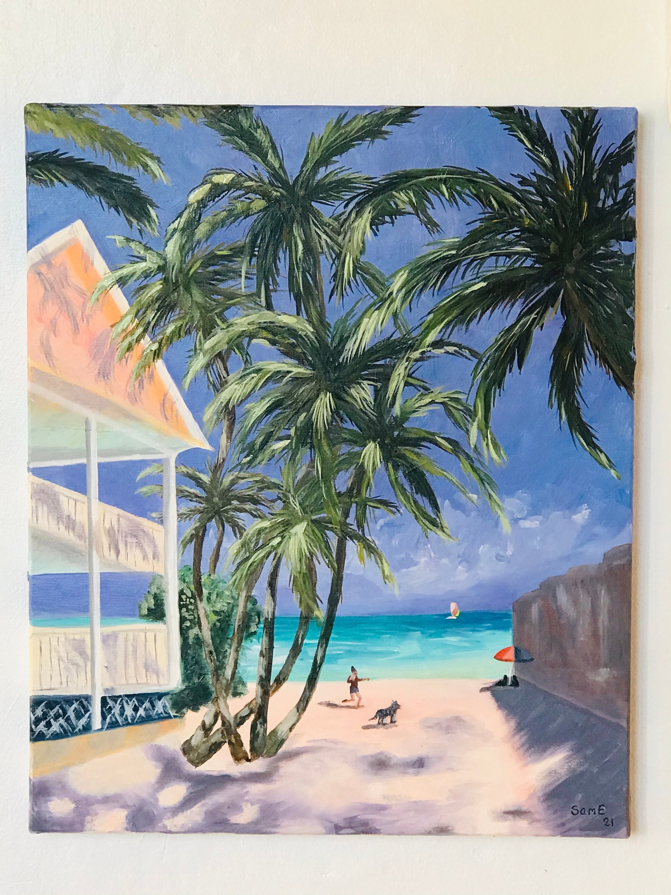 Beachwalker - Tableau Peinture à L'huile sur Toile Original Oil Painting On Canvas