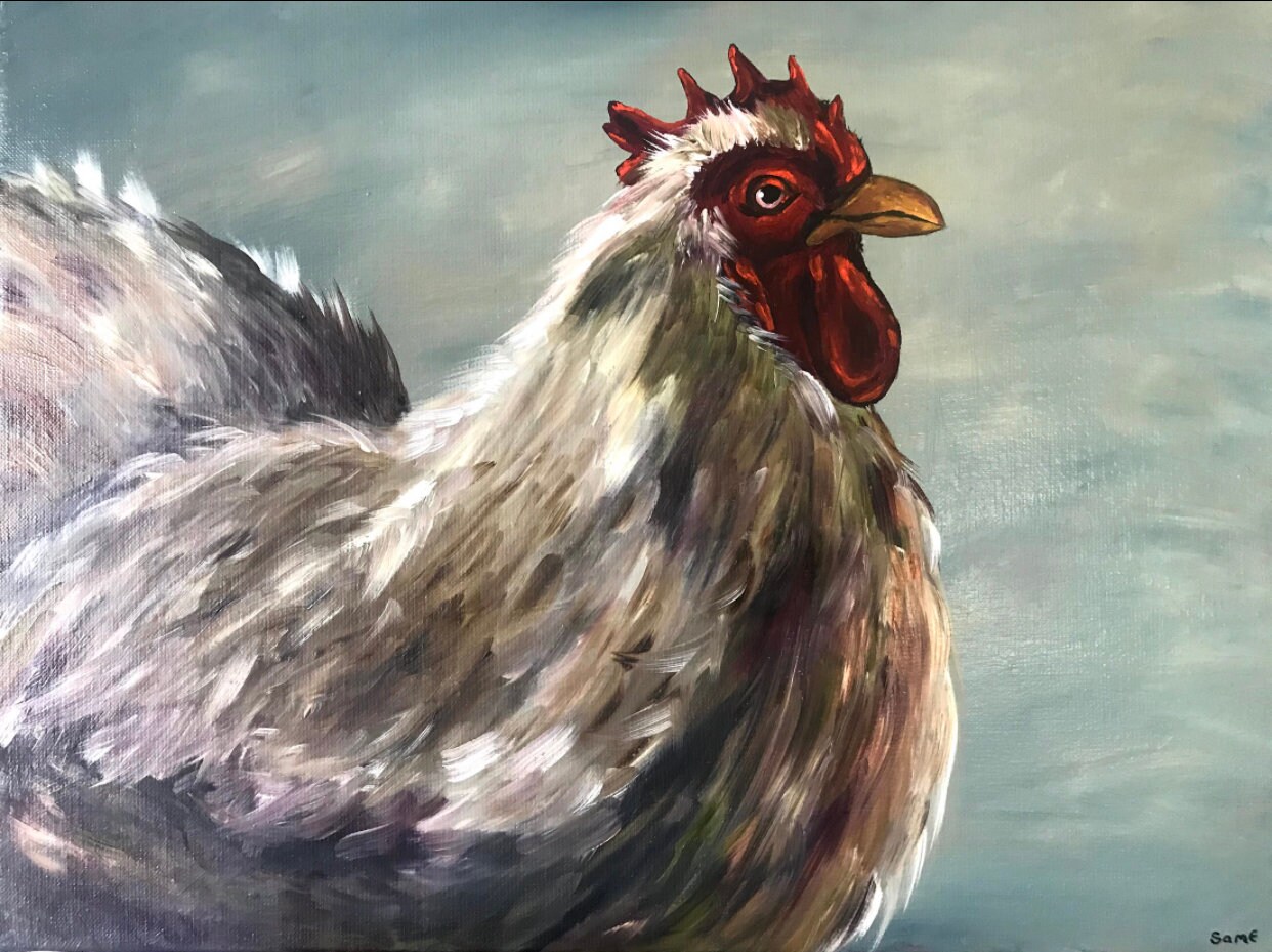 La Poule - Tableau Peinture sur Toile à L'huile Chicken Oil Painting On Canvas