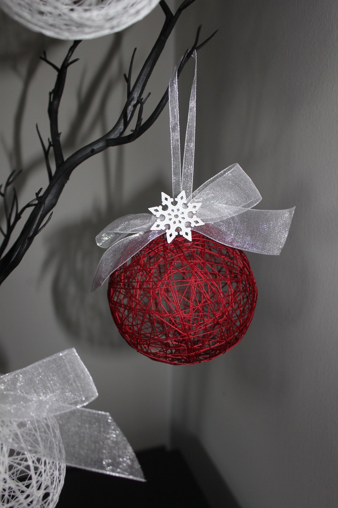 HANDMADE Christmas String Ball Bauble Decorations Set of 6 Etsy