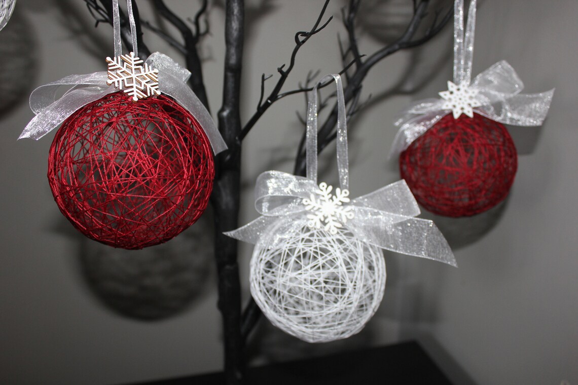 HANDMADE Christmas String Ball Bauble Decorations Set of 6  Etsy