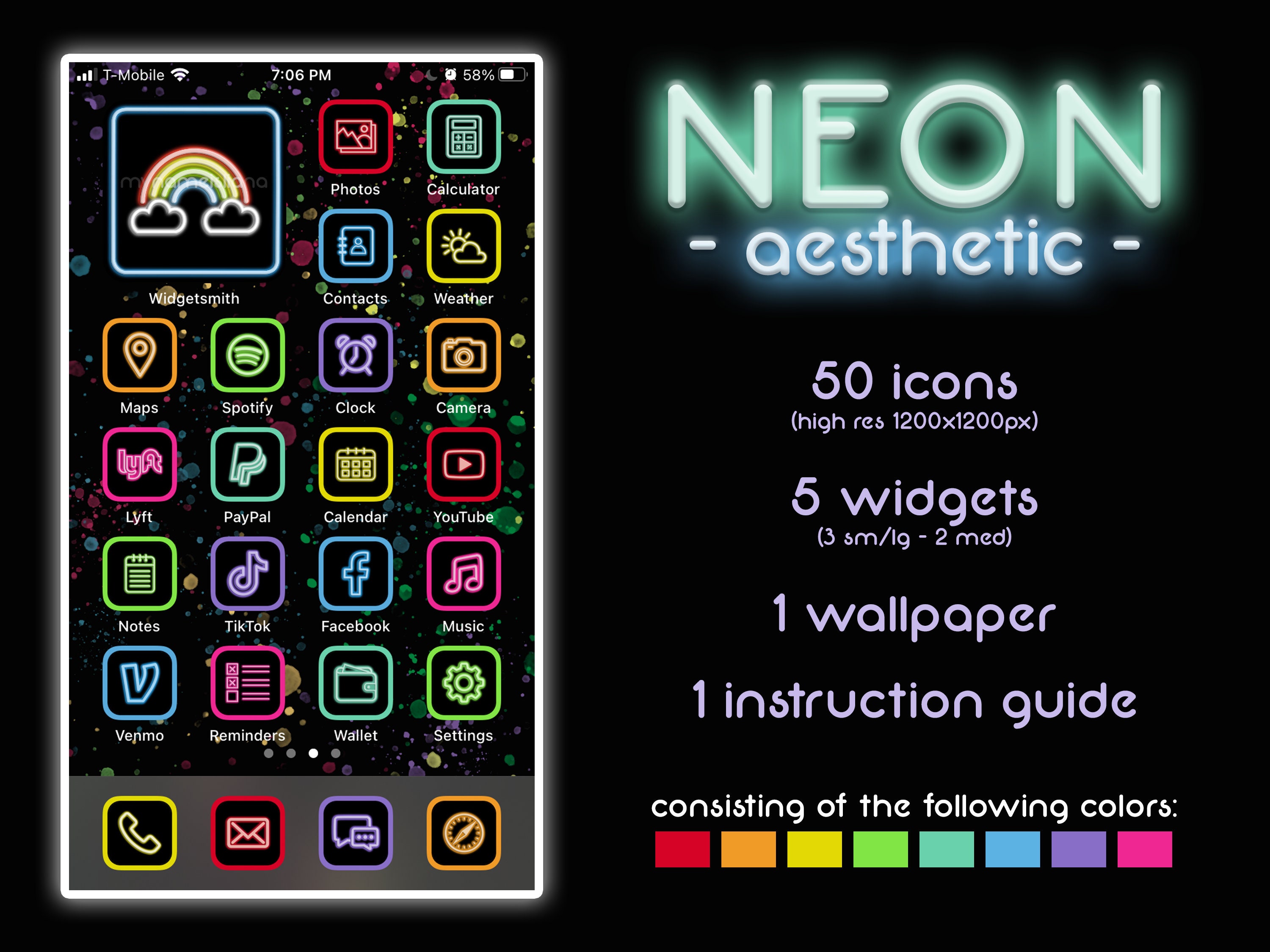 Apple Ios 14 App Icons Neon Rainbow Aesthetic 50 Icons 5 Etsy Apple Ios 14 App Icons Neon Rainbow Aesthetic 50 Icons 5 Etsy