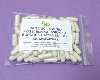 Organic Irish Moss, Bladderwrack & Burdock Root Powder 500 mg Capsule