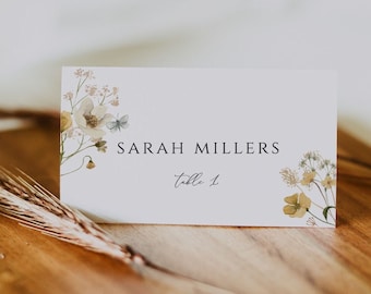 Wildflower Wedding place card template, Summer Floral wedding name card, Editable Printable Botanical wedding name tags, CORJL