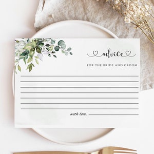 Greenery Well wünscht Karte, Hochzeitshinweiskarte, druckbare bearbeitbare Ehehinweiskarten, digitaler Download, Eukalyptus-Bräutigambrautkarte